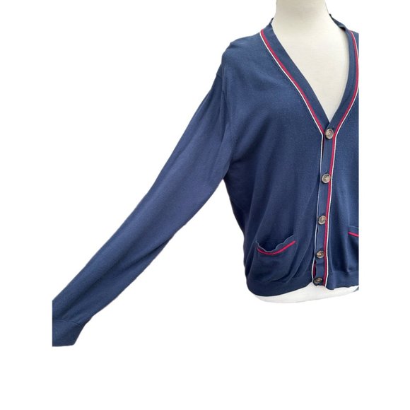 Vintage Brooks Brothers Navy Red White Button Up Cotton Cardigan | Size Large - Picture 3 of 9